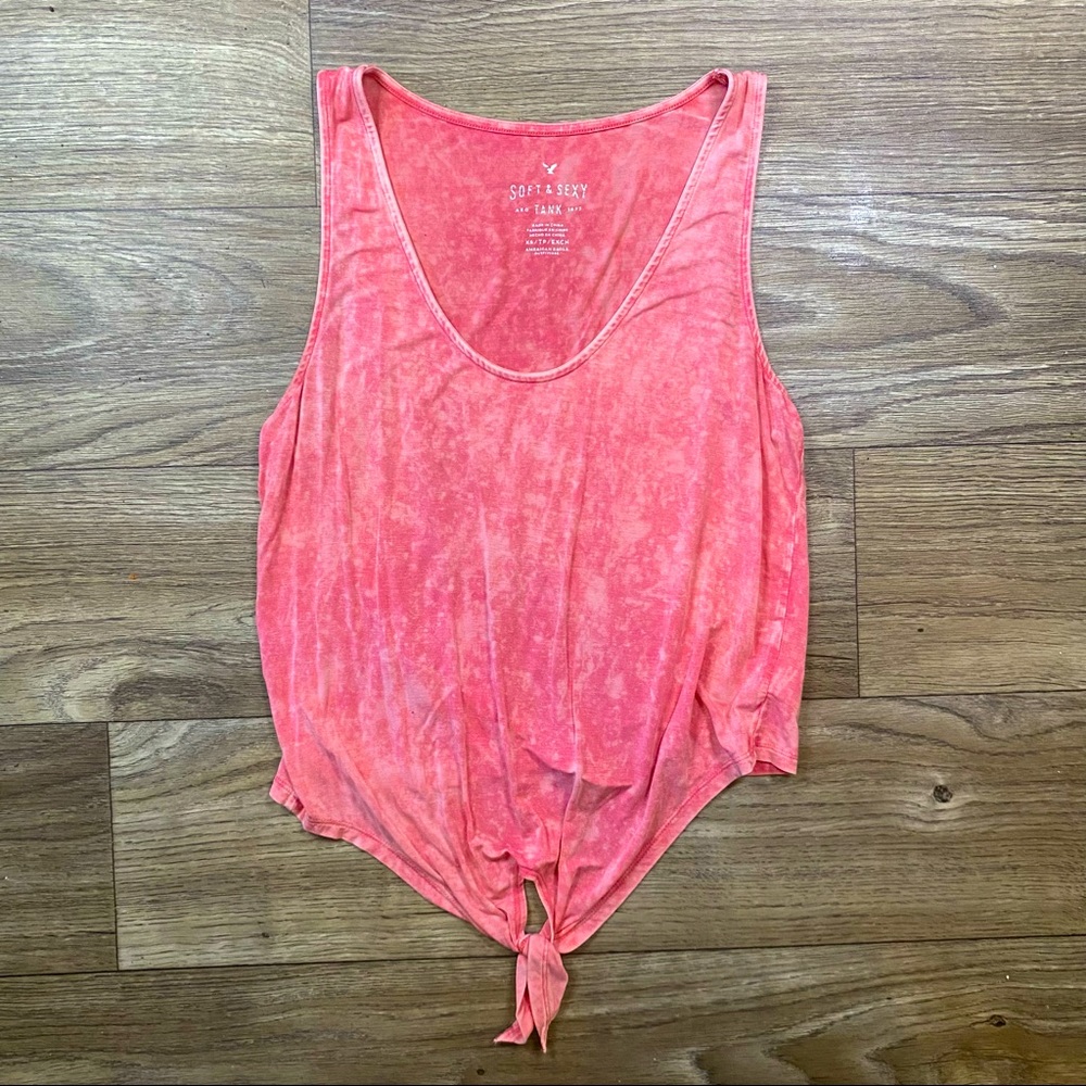 Pink Marbled American Eagle Soft and Sexy Tie Front Tank Top